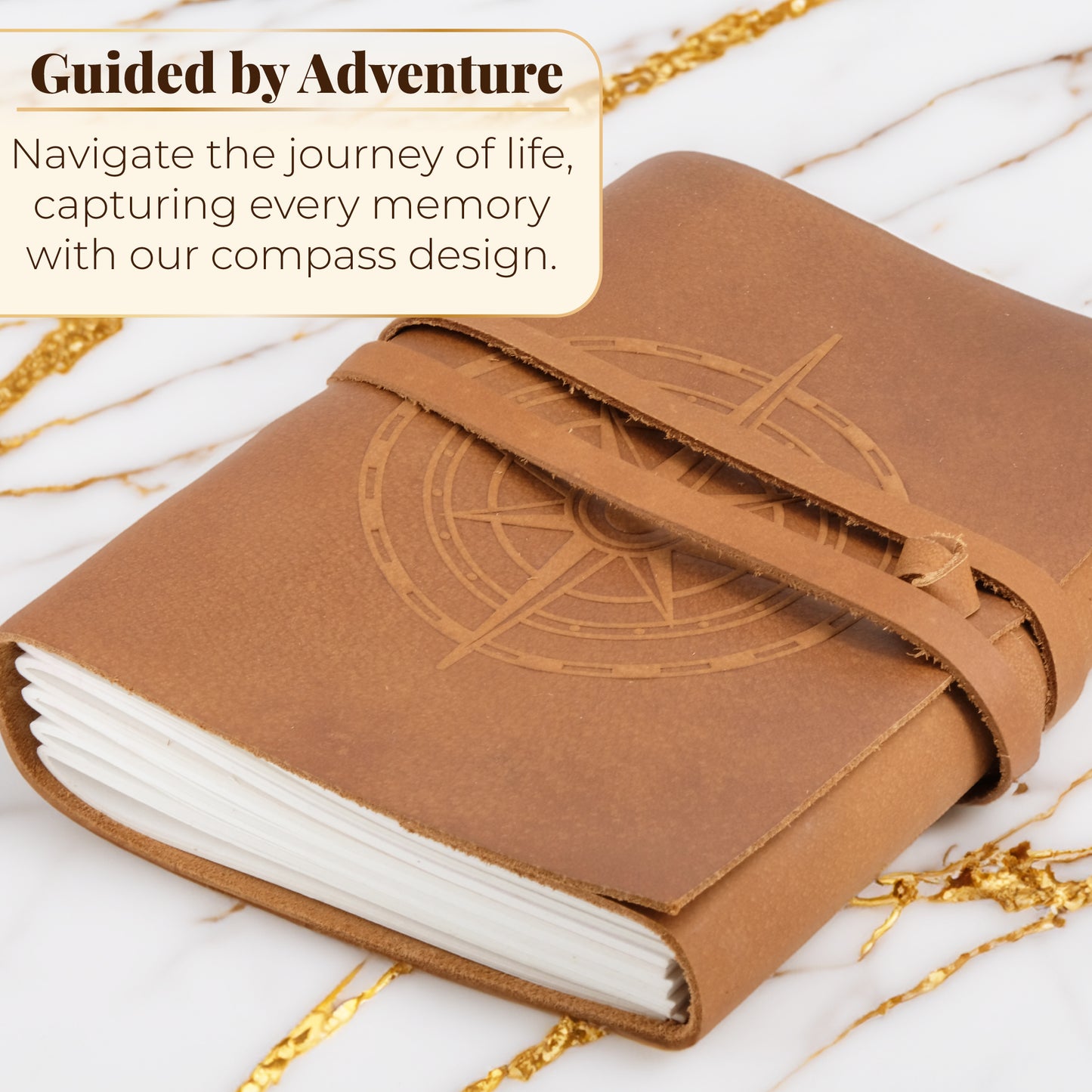 Leather Journal with Blank Pages - Daily Planner & Organizer, Compass Design Leather Bound Writing Journal for Women & Men (5x7 in)