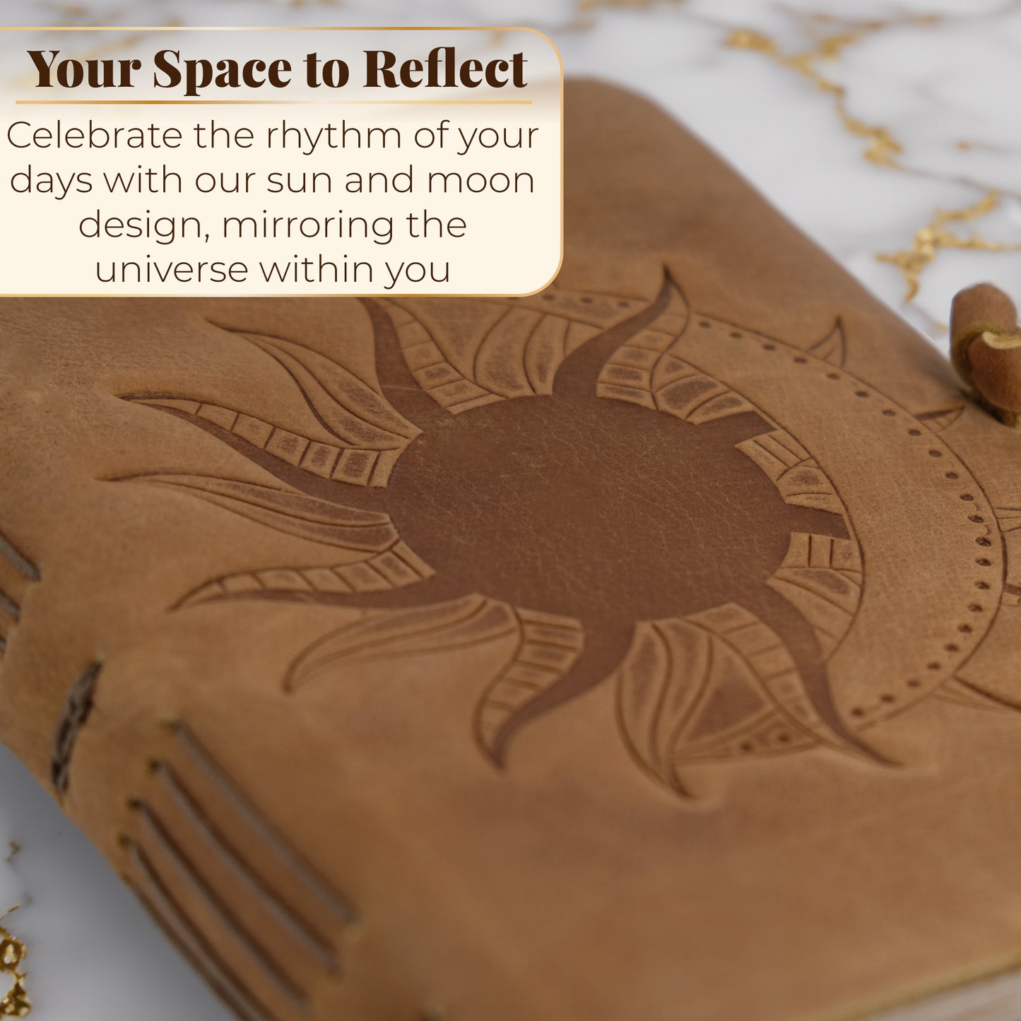Leather Journal with Lined Pages - Sun and Moon Leather Bound Writing Journal for Women and Men (5x7 in)