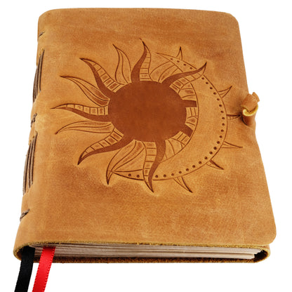 Leather Journal with Lined Pages - Sun and Moon Leather Bound Writing Journal for Women and Men (5x7 in)