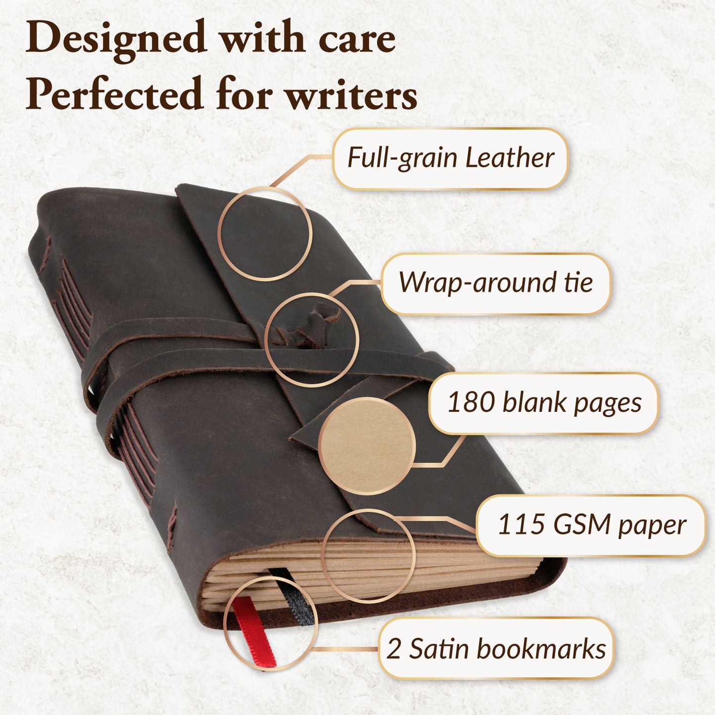 ThoughtSpace Journals - Handmade Leather Journal with Blank Pages (6x8)