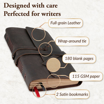 ThoughtSpace Journals - Handmade Leather Journal with Blank Pages (6x8)