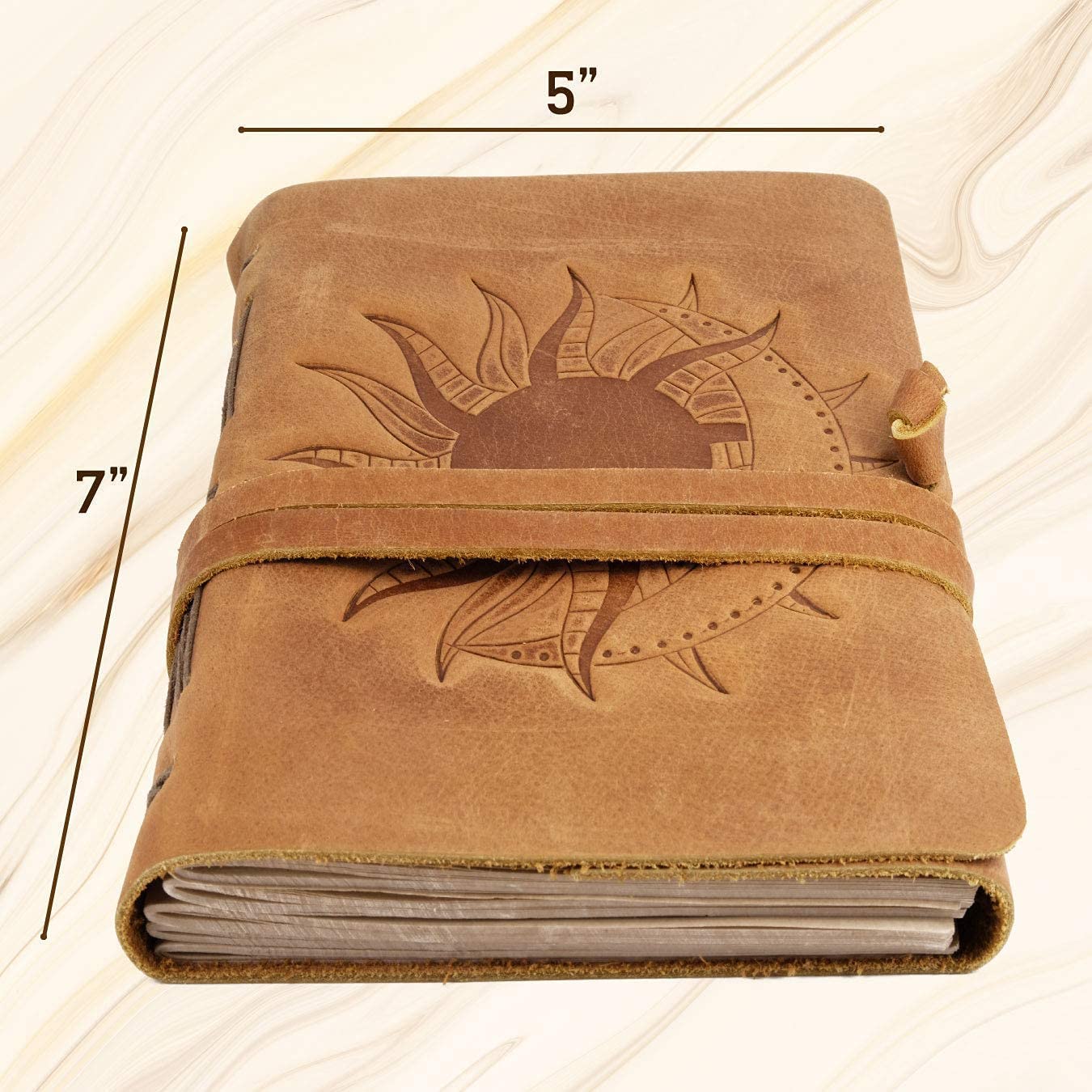 Leather Journal with Lined Pages - Sun and Moon Leather Bound Writing Journal for Women and Men (5x7 in)