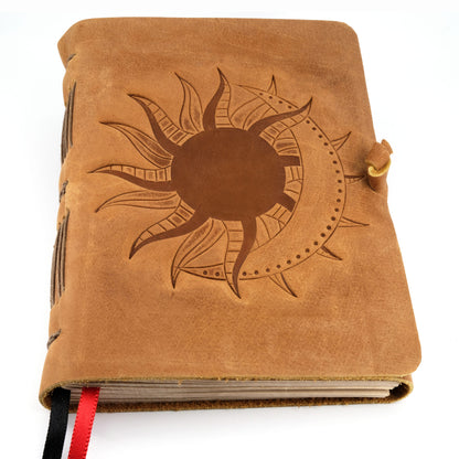 Leather Journal with Lined Pages - Sun and Moon Leather Bound Writing Journal for Women and Men (5x7 in)
